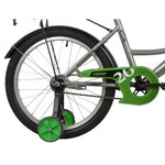 Велосипед NOVATRACK 20" VECTOR серебристый, защита А-тип, тормоз нож., крылья и багажник чёрн.