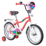 Велосипед NOVATRACK 16", CANDY, коралловый, полная защита цепи, тормоз нож., сумочка на руль, крылья