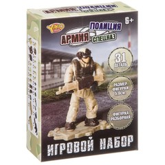 Конструктор пласт. 31 дет., набор серии "Армия, Полиция, Спецназ",разборная фигурка солдата, ВОХ 8×3×12см,  D/B 12 шт., арт. M7552G.