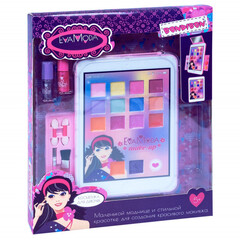 Набор детской декор. косметики Bondibon Eva Moda, BOX 29х23х3 см; косметичка-планшет, тени для век 11 оттенков (8,3г), блеск для губ 6 оттенков (4,2г), лак для ногтей 2 оттенка (8г), кисточка 2шт., аппликатор 2 шт., арт. 77102A.