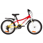 Велосипед NOVATRACK 20" KATRINA, алюм.рама, жёлтый-красный, 6-скор, TY21/TS38, V-brake