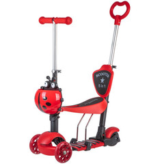 Самокат Novatrack Disco-kids Saddle PRO для детей, трансформер, свет.колеса PU 120*90мм, красный
